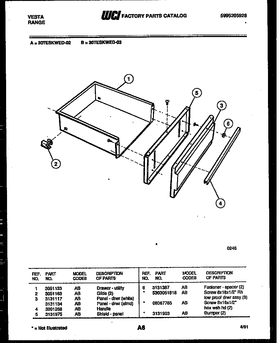 Tappan 30TESKWED2 drawer parts diagram