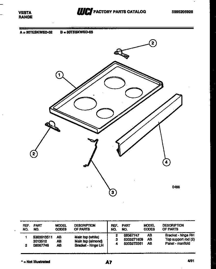 Tappan 30TESKWED2 cooktop parts diagram