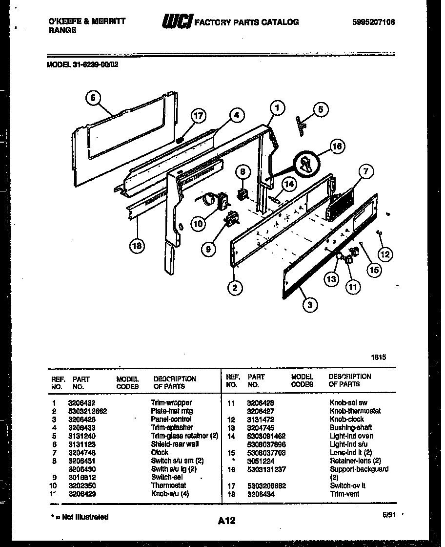 Tappan 31-6239-23-02 backguard diagram