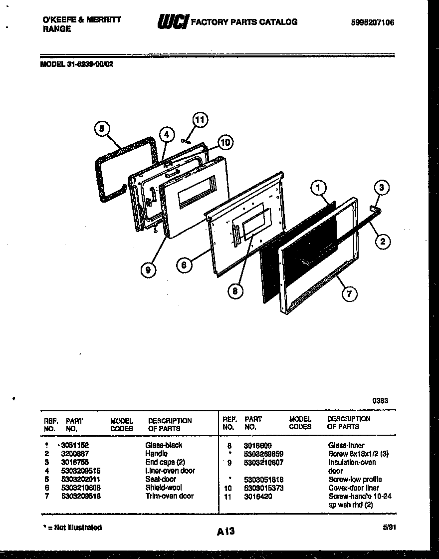 Tappan 31-6239-23-02 door parts diagram