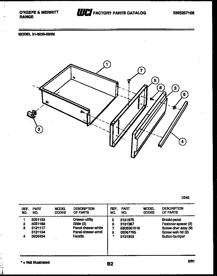 Tappan 31-6239-23-02 drawer parts diagram