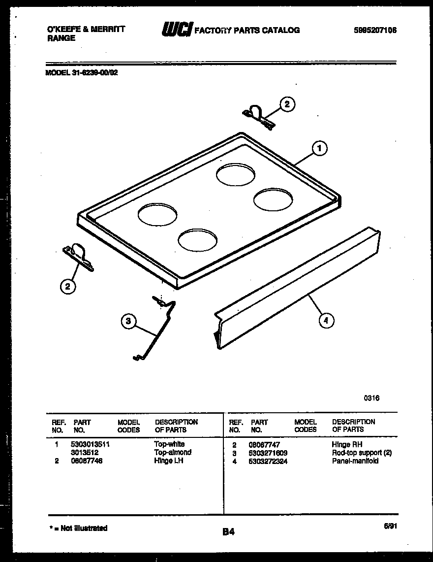 Tappan 31-6239-23-02 cooktop parts diagram
