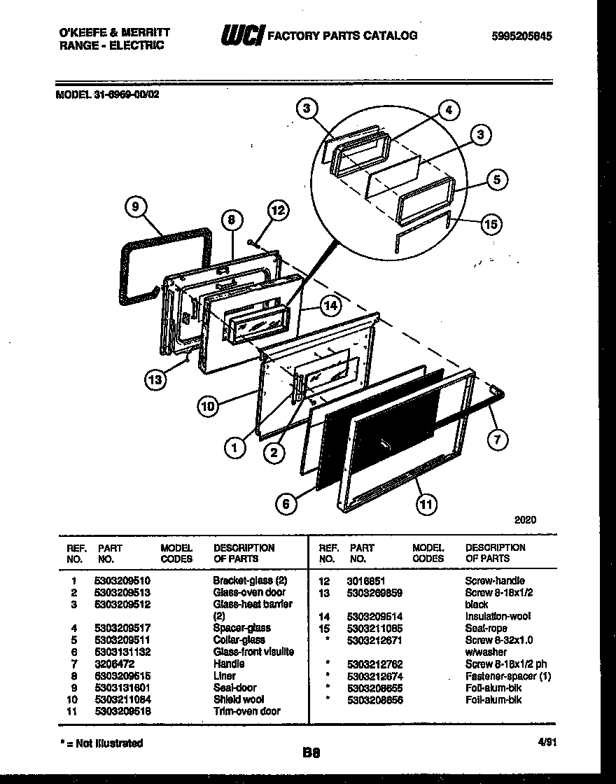 Tappan 31-6969-00-02 door parts diagram