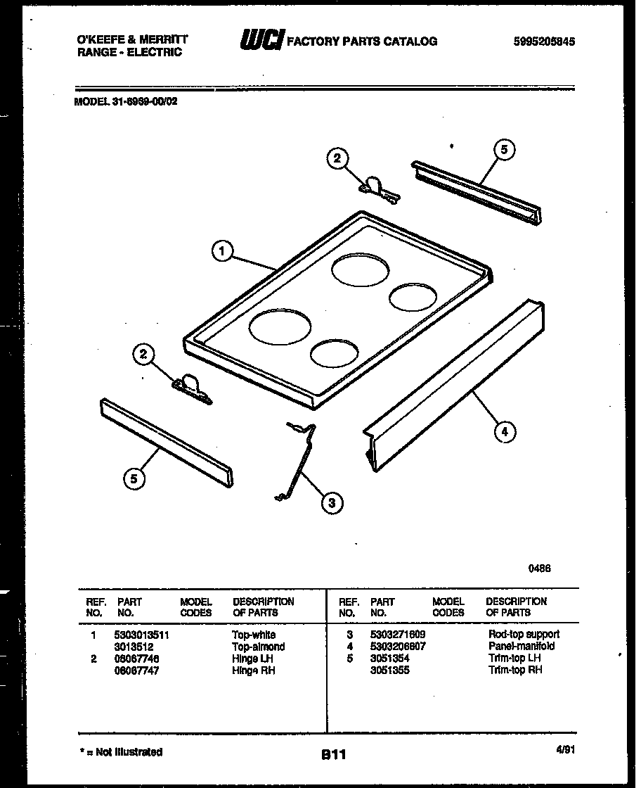 Tappan 31-6969-00-02 cooktop parts diagram