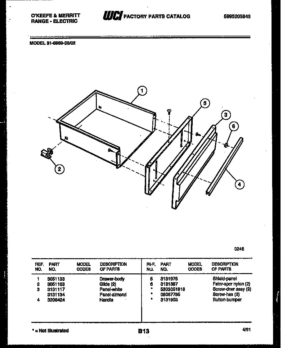 Tappan 31-6969-00-02 drawer parts diagram