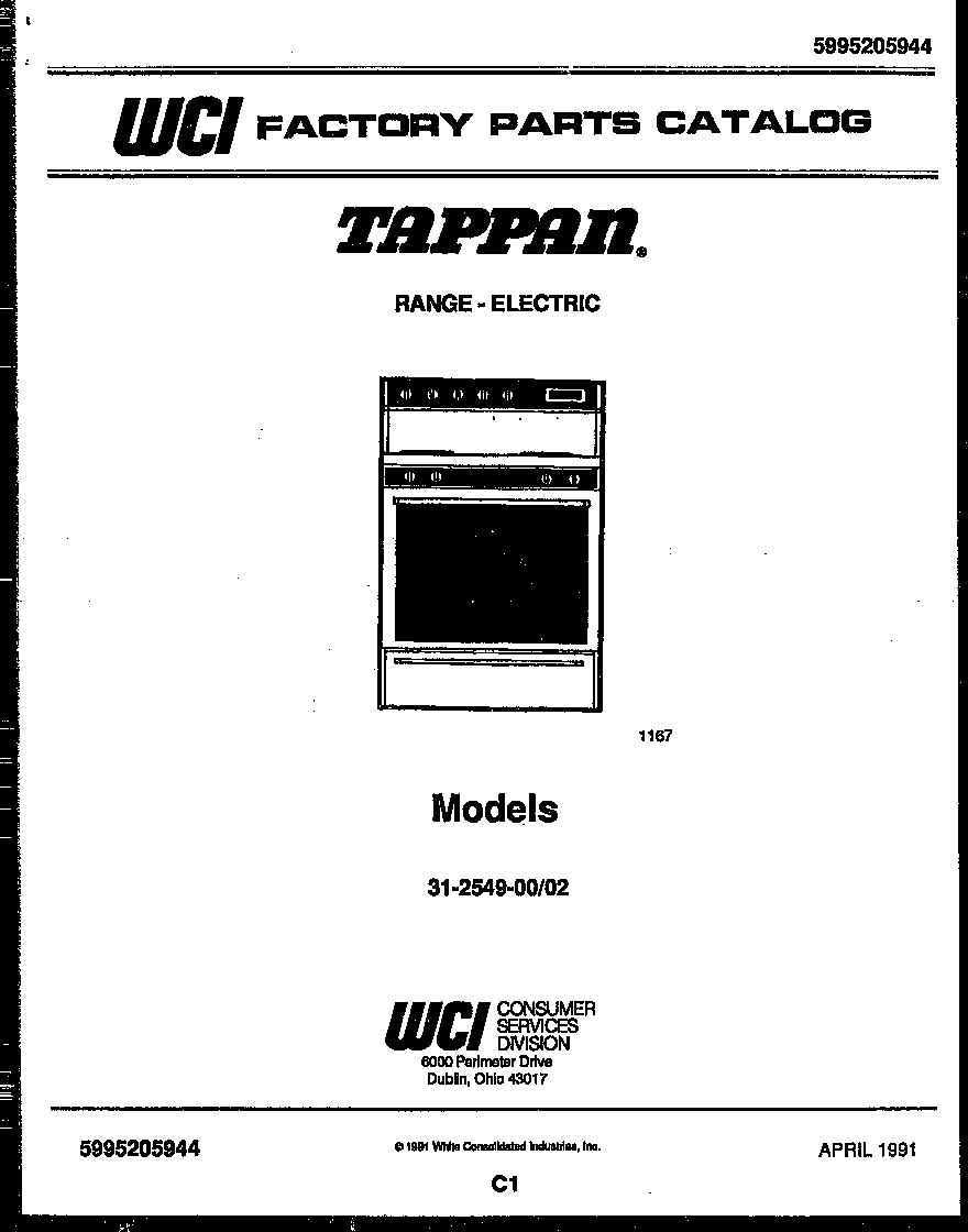 Tappan 31-2549-00-02 cover page diagram