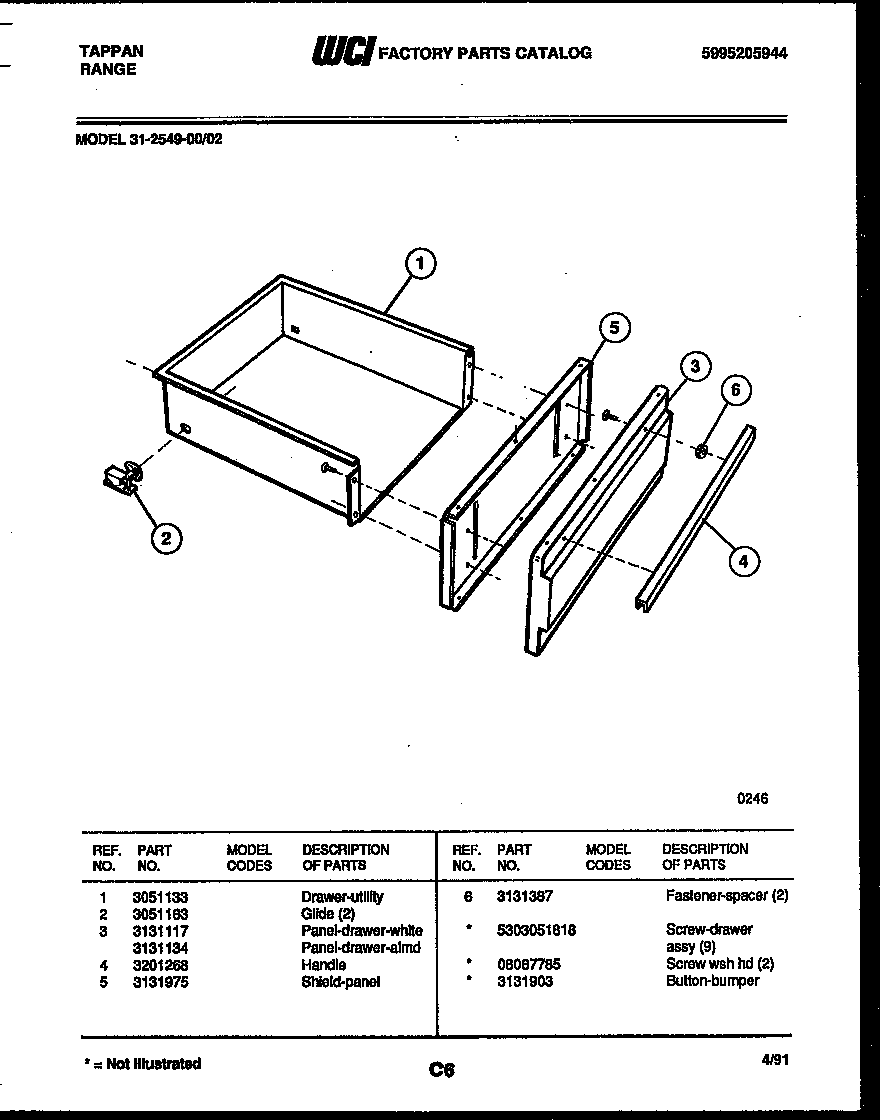 Tappan 31-2549-00-02 drawer parts diagram