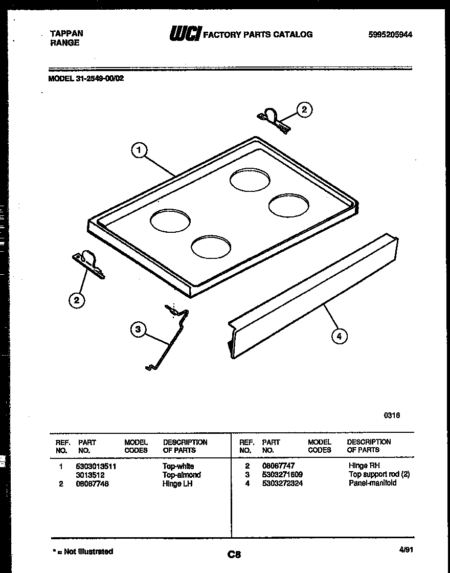 Tappan 31-2549-00-02 cooktop parts diagram