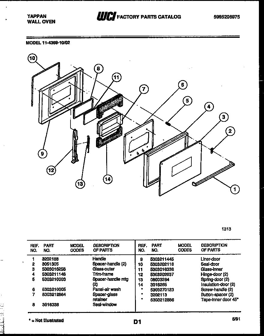 Tappan 11-4369-00-02 door parts diagram