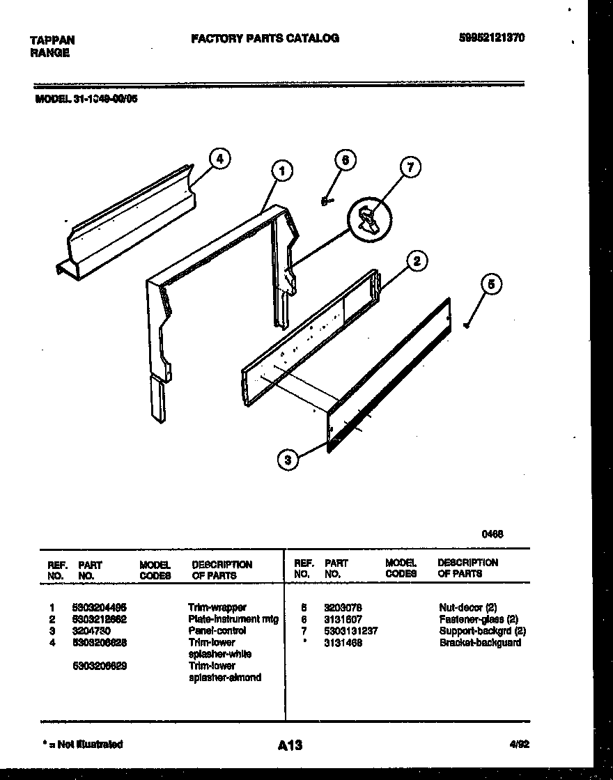 Tappan 31-1049-00-05 backguard diagram