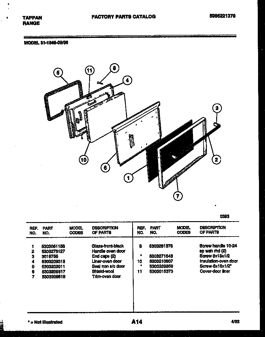 Tappan 31-1049-00-05 door parts diagram