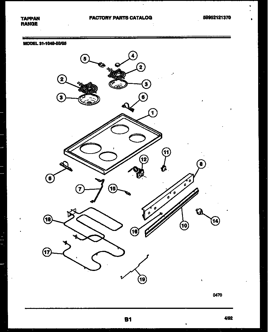 Tappan 31-1049-00-05 cooktop and broiler parts diagram