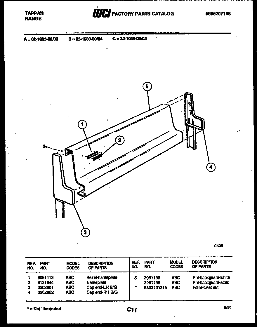 Tappan 32-1039-00-03 backguard diagram