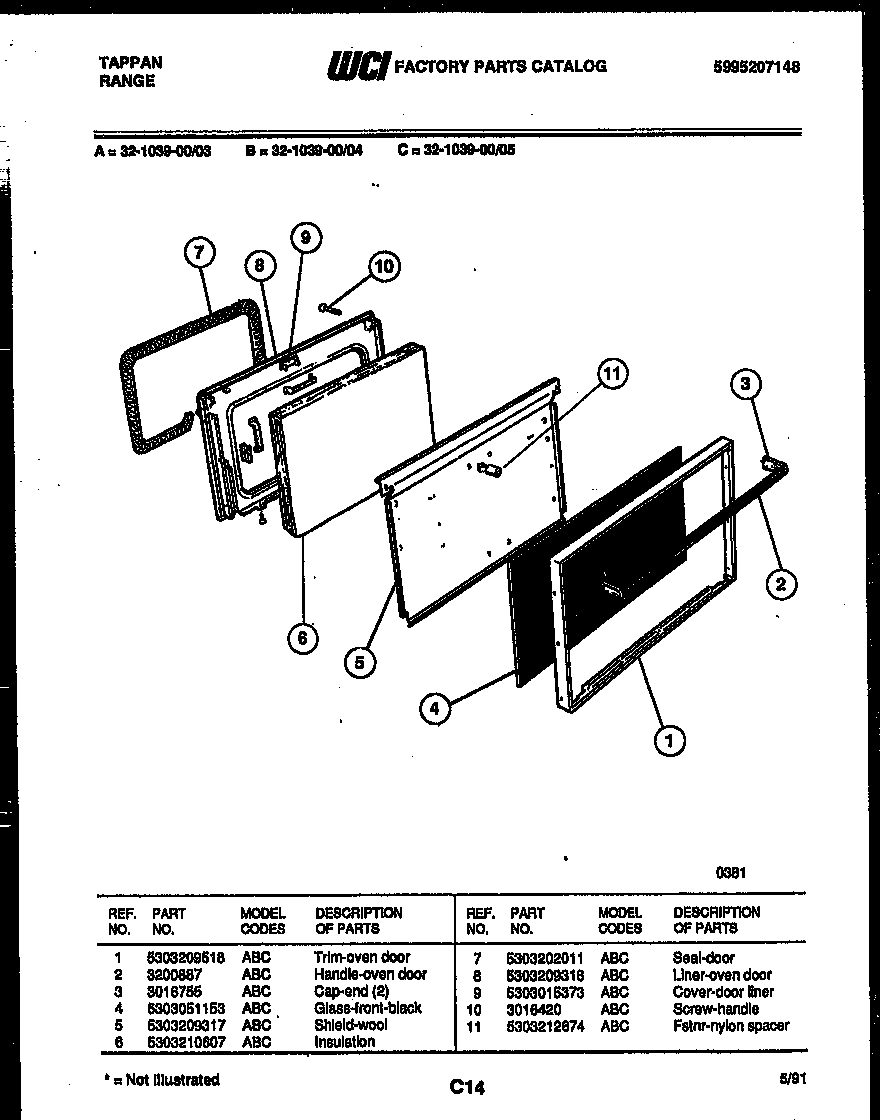 Tappan 32-1039-00-03 door parts diagram