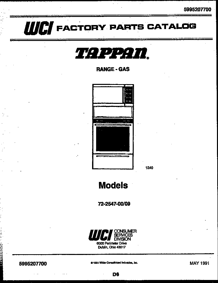 Tappan 72-2547-00-09 cover page diagram