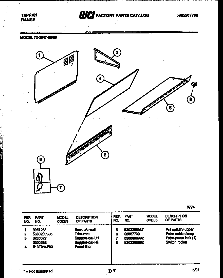Tappan 72-2547-00-09 splasher control diagram