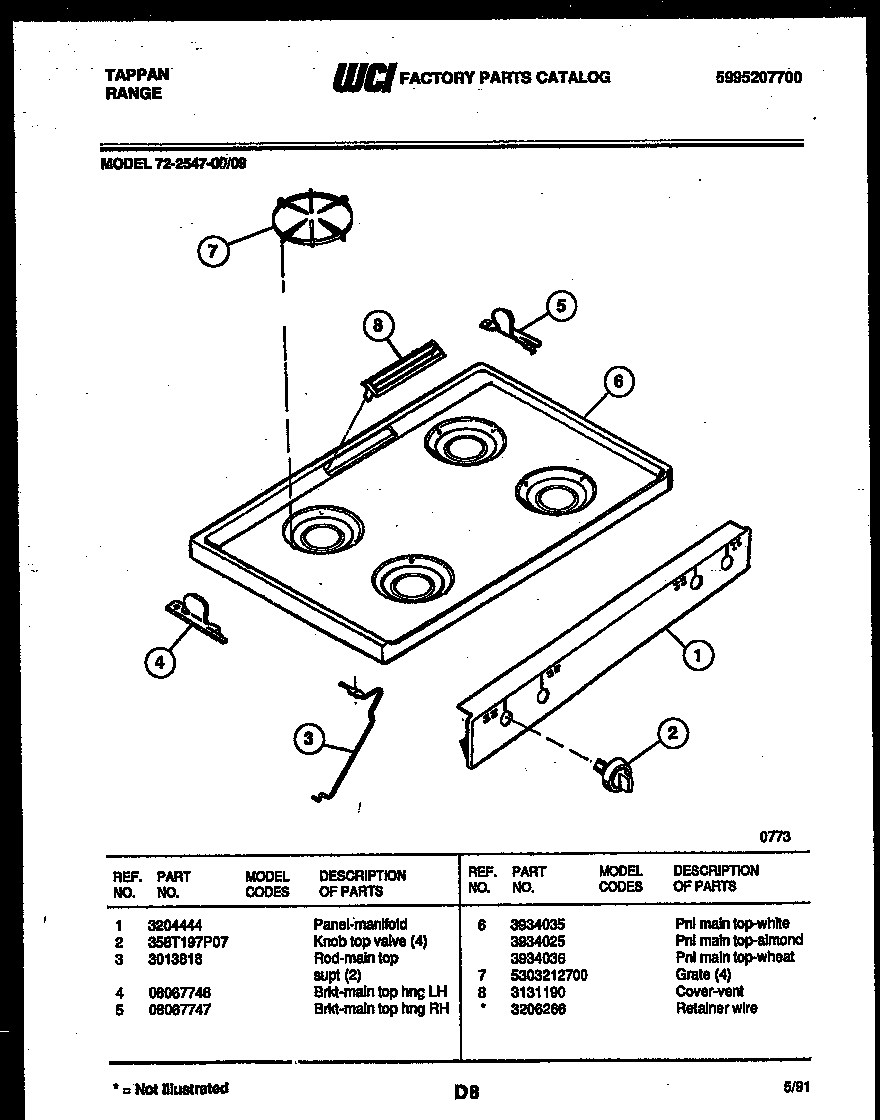 Tappan 72-2547-00-09 cooktop parts diagram