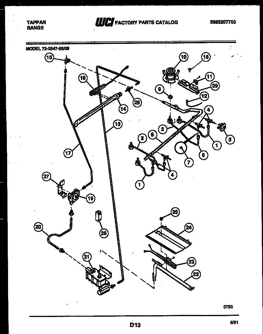 Tappan 72-2547-00-09 burner, manifold and gas control diagram
