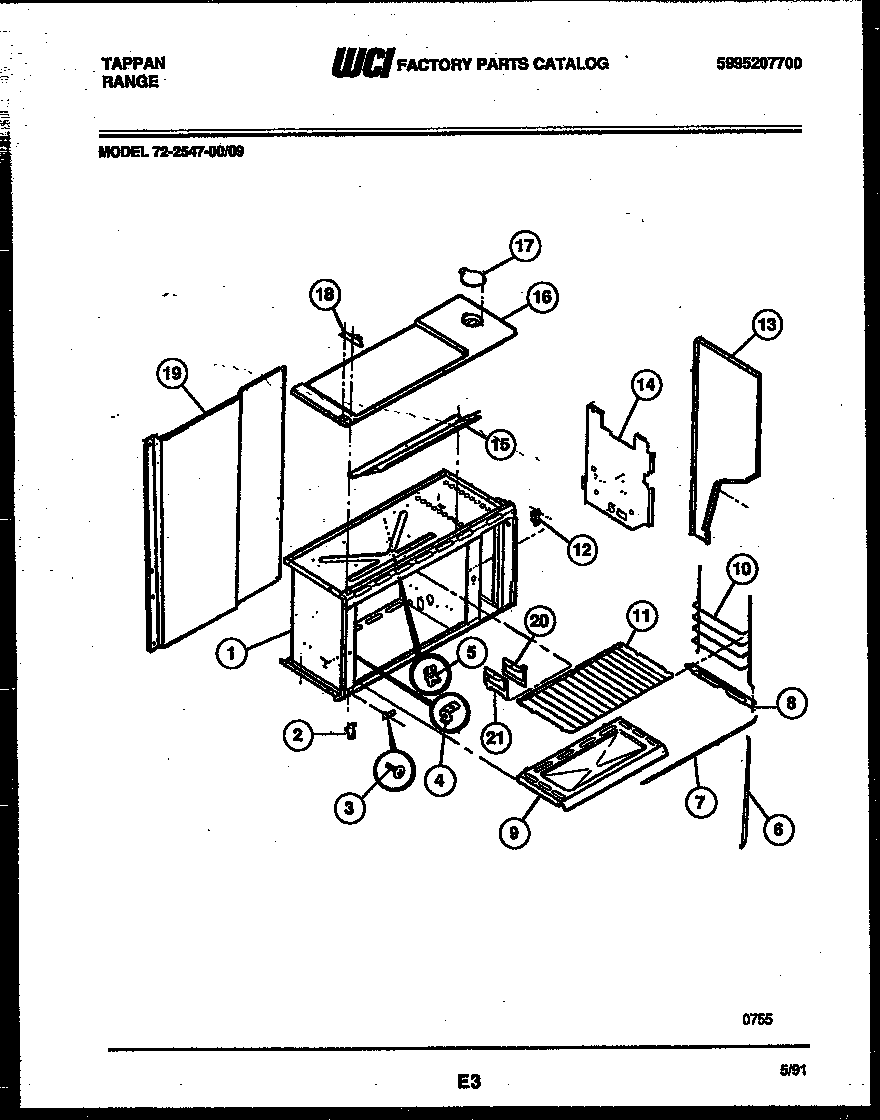 Tappan 72-2547-00-09 upper body parts diagram