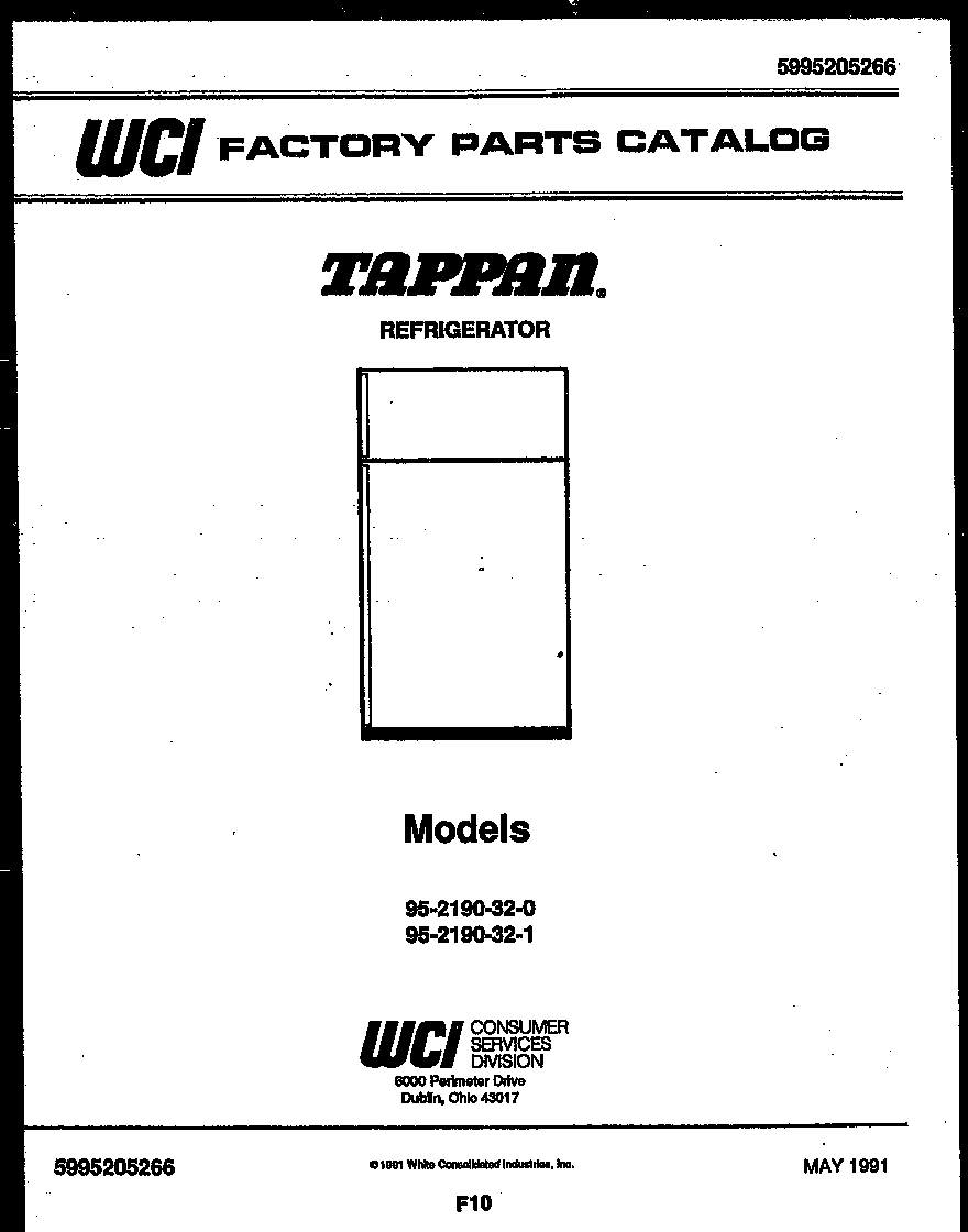 Tappan 95-2190-32-01 cover diagram