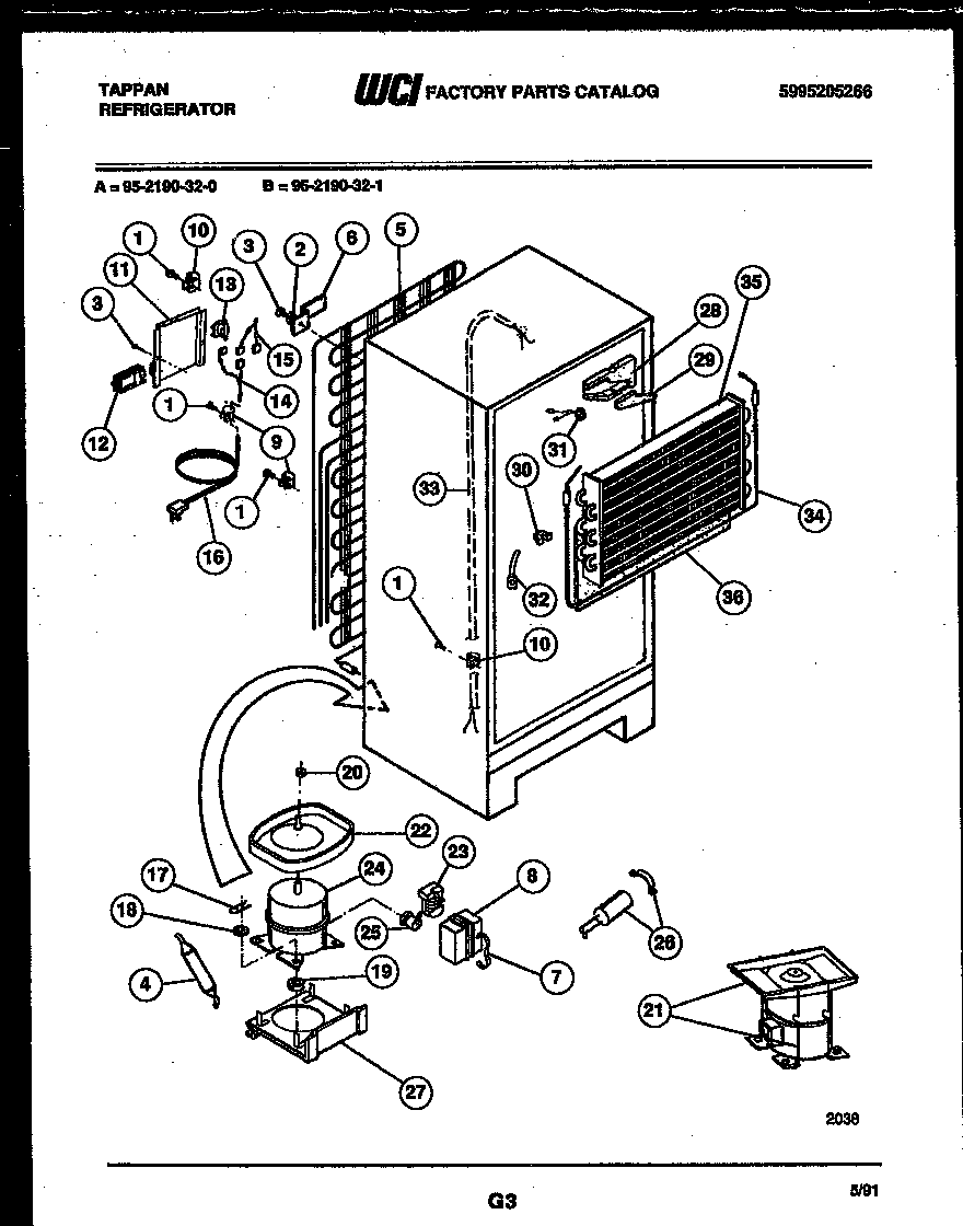 Tappan 95-2190-32-01 system and automatic defrost parts diagram