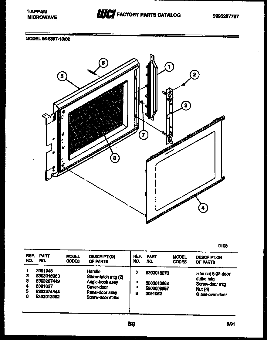 Tappan 56-5897-10-02 door parts diagram