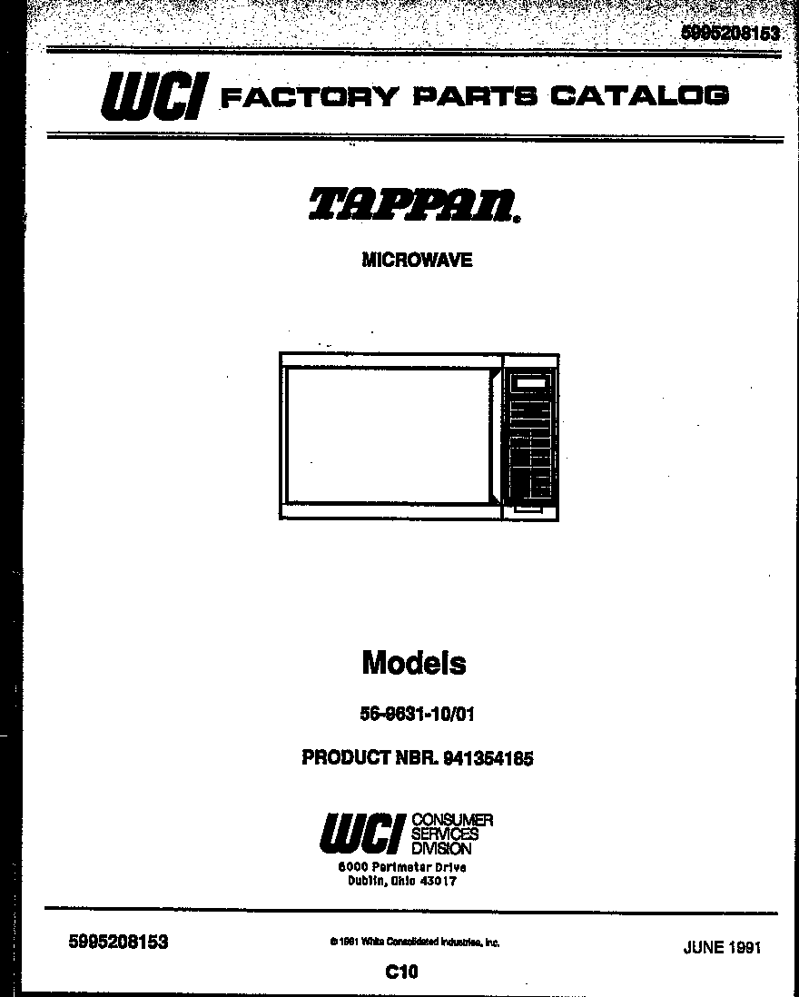 Tappan 56-9631-10-01 front cover diagram