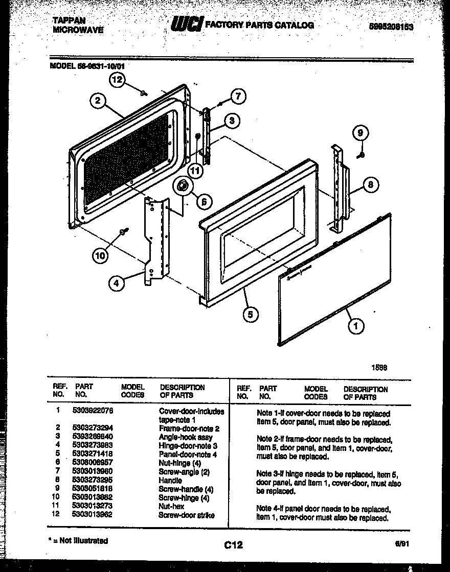 Tappan 56-9631-10-01 door parts diagram