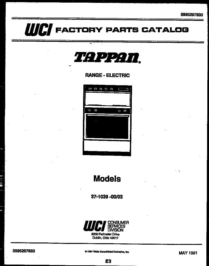 Tappan 37-1039-00-03 cover page diagram