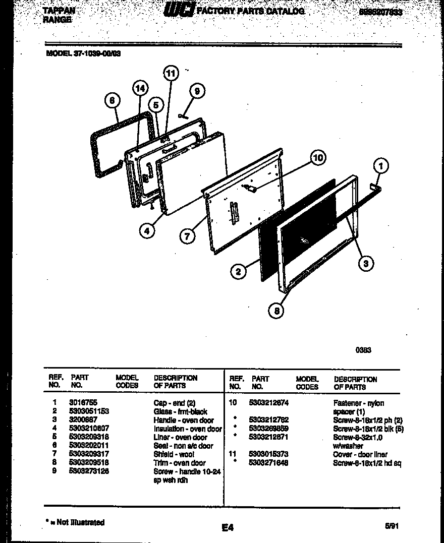 Tappan 37-1039-00-03 door parts diagram