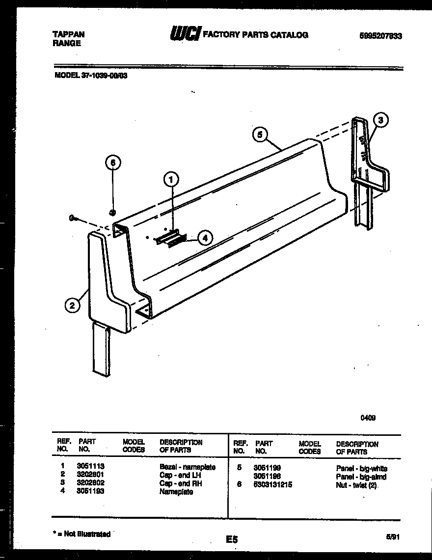 Tappan 37-1039-00-03 backguard diagram