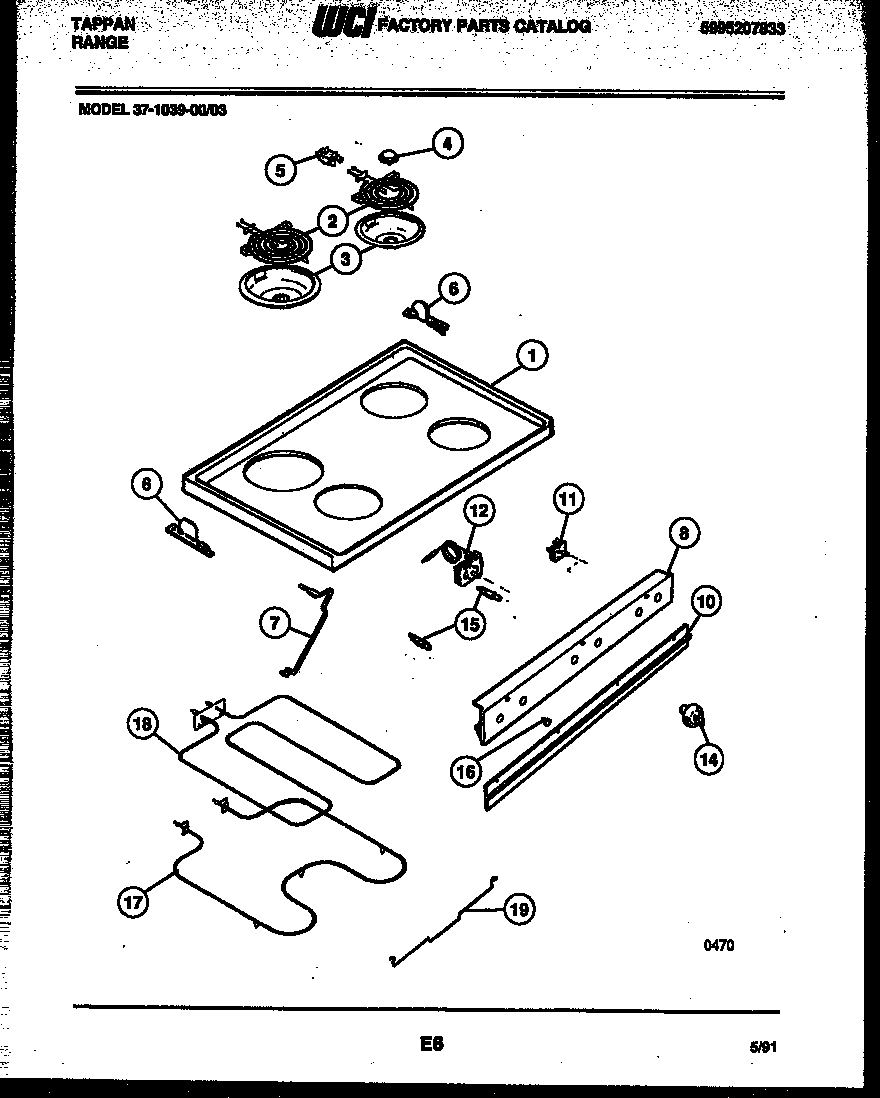 Tappan 37-1039-00-03 cooktop and broiler parts diagram
