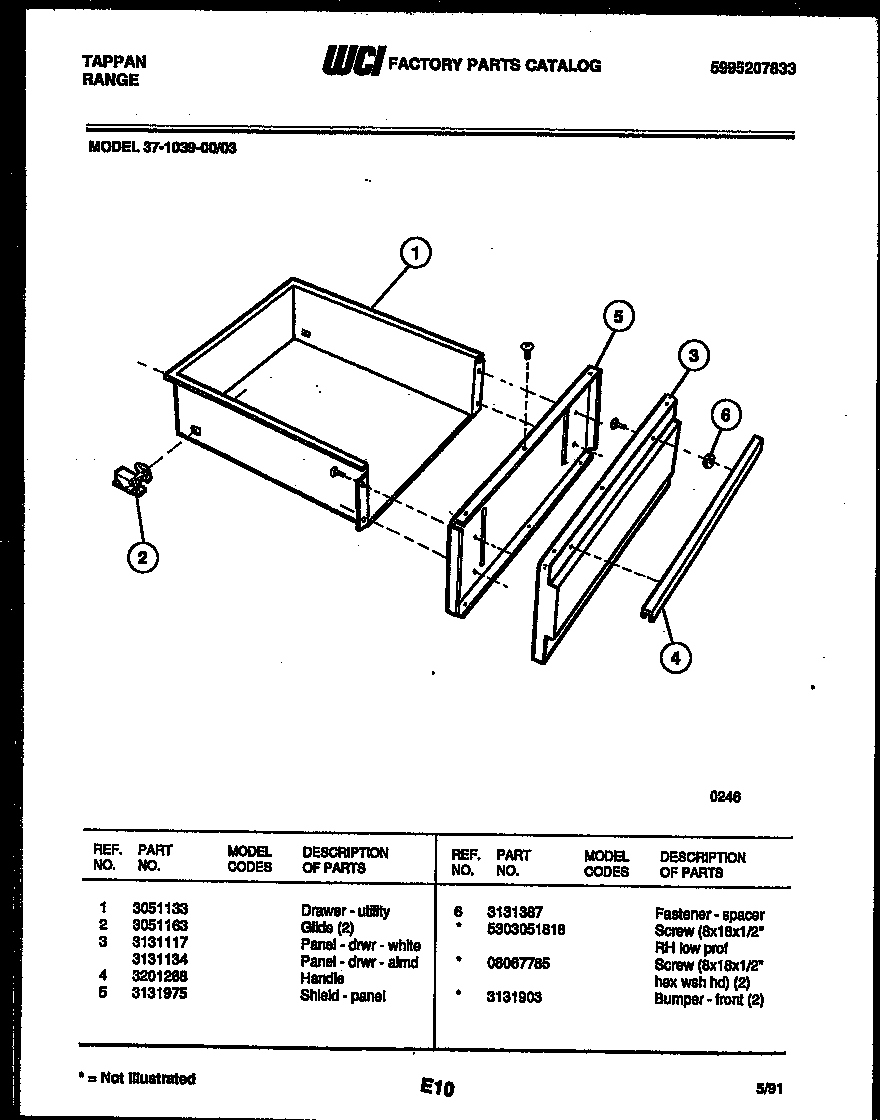 Tappan 37-1039-00-03 drawer parts diagram