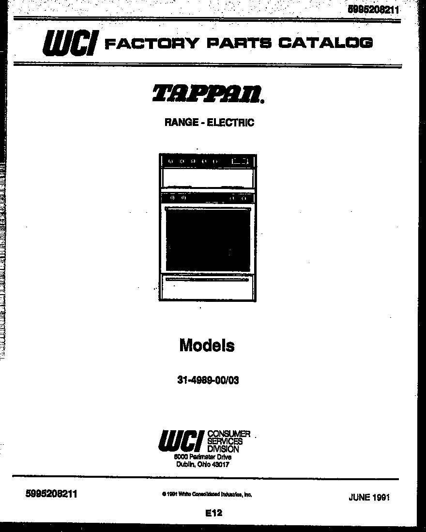 Tappan 31-4989-00-03 cover page diagram