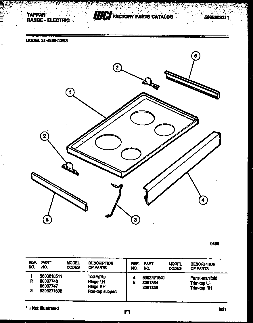 Tappan 31-4989-00-03 cooktop parts diagram