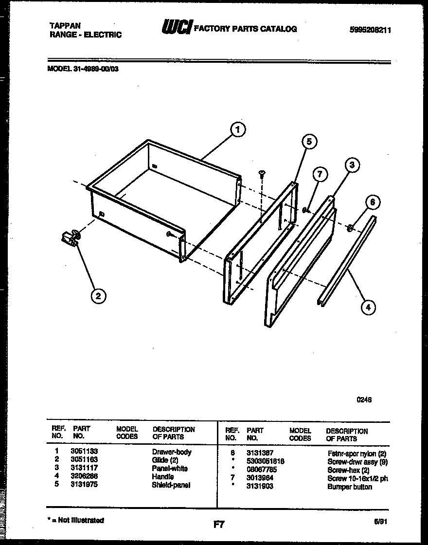 Tappan 31-4989-00-03 drawer parts diagram