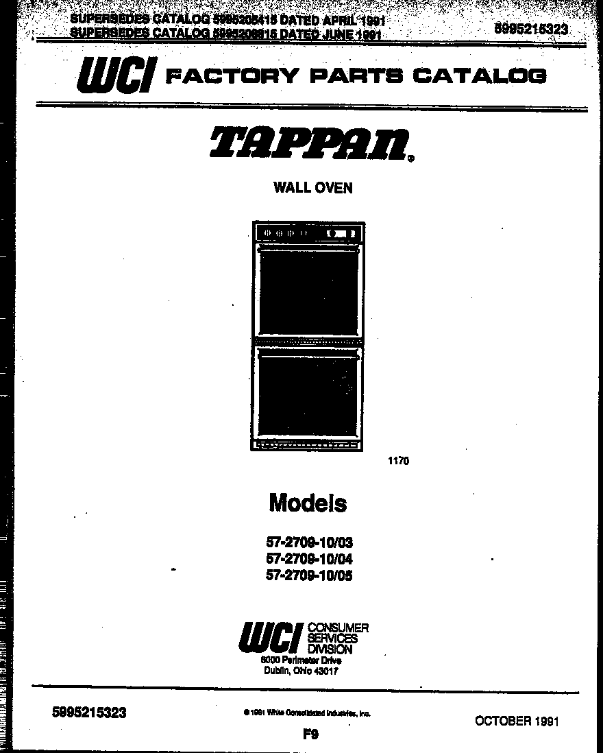 Tappan 57-2709-10-05 cover page- text only diagram
