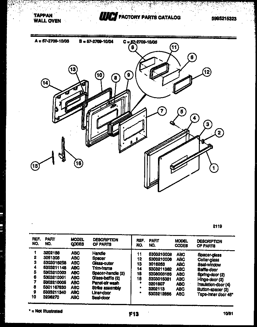Tappan 57-2709-10-05 lower oven door parts diagram