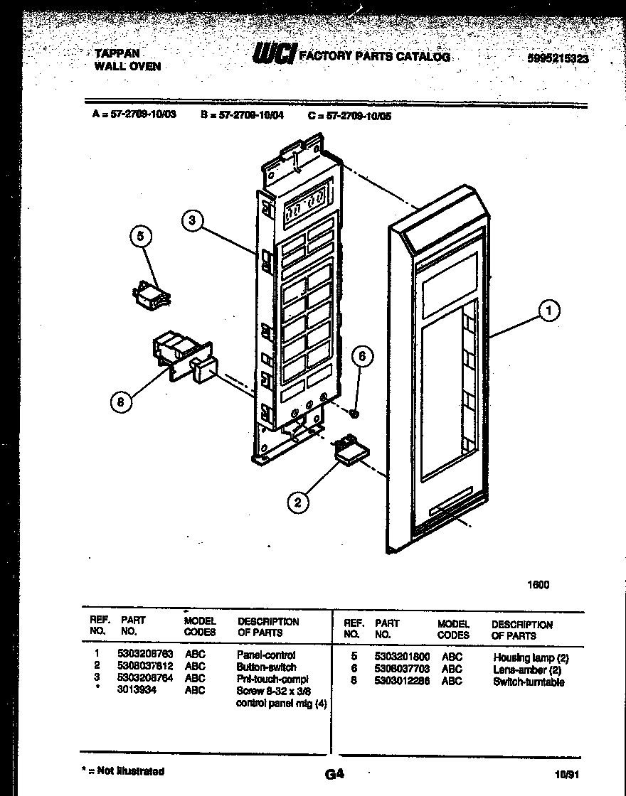 Tappan 57-2709-10-05 control panel diagram