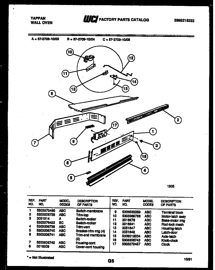 Tappan 57-2709-10-05 control panel diagram