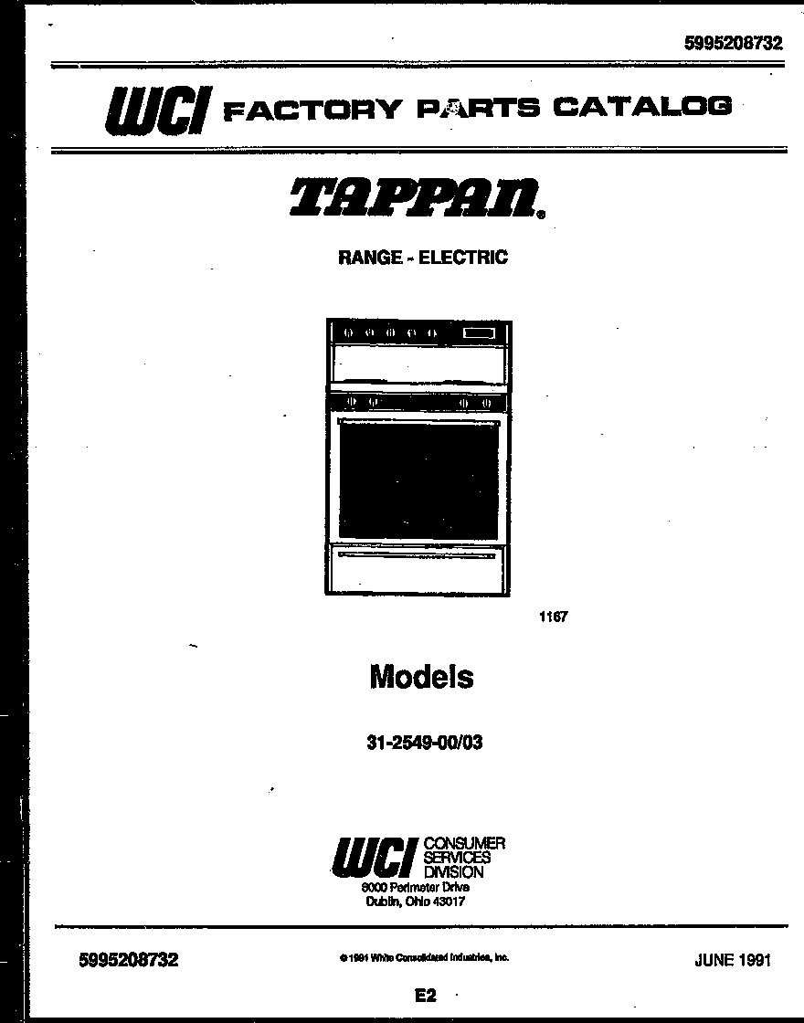 Tappan 31-2549-00-03 cover page diagram