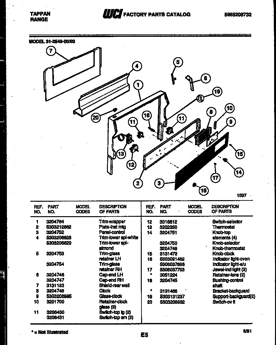Tappan 31-2549-00-03 backguard diagram