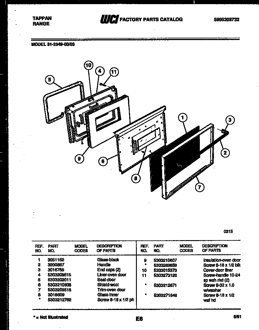 Tappan 31-2549-00-03 door parts diagram