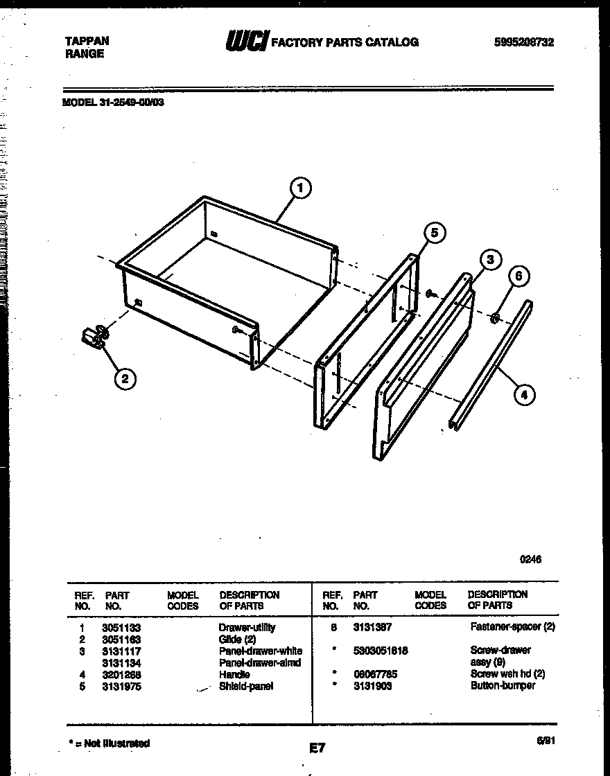 Tappan 31-2549-00-03 drawer parts diagram
