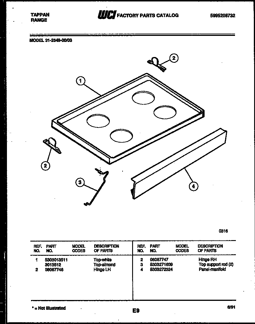 Tappan 31-2549-00-03 cooktop parts diagram