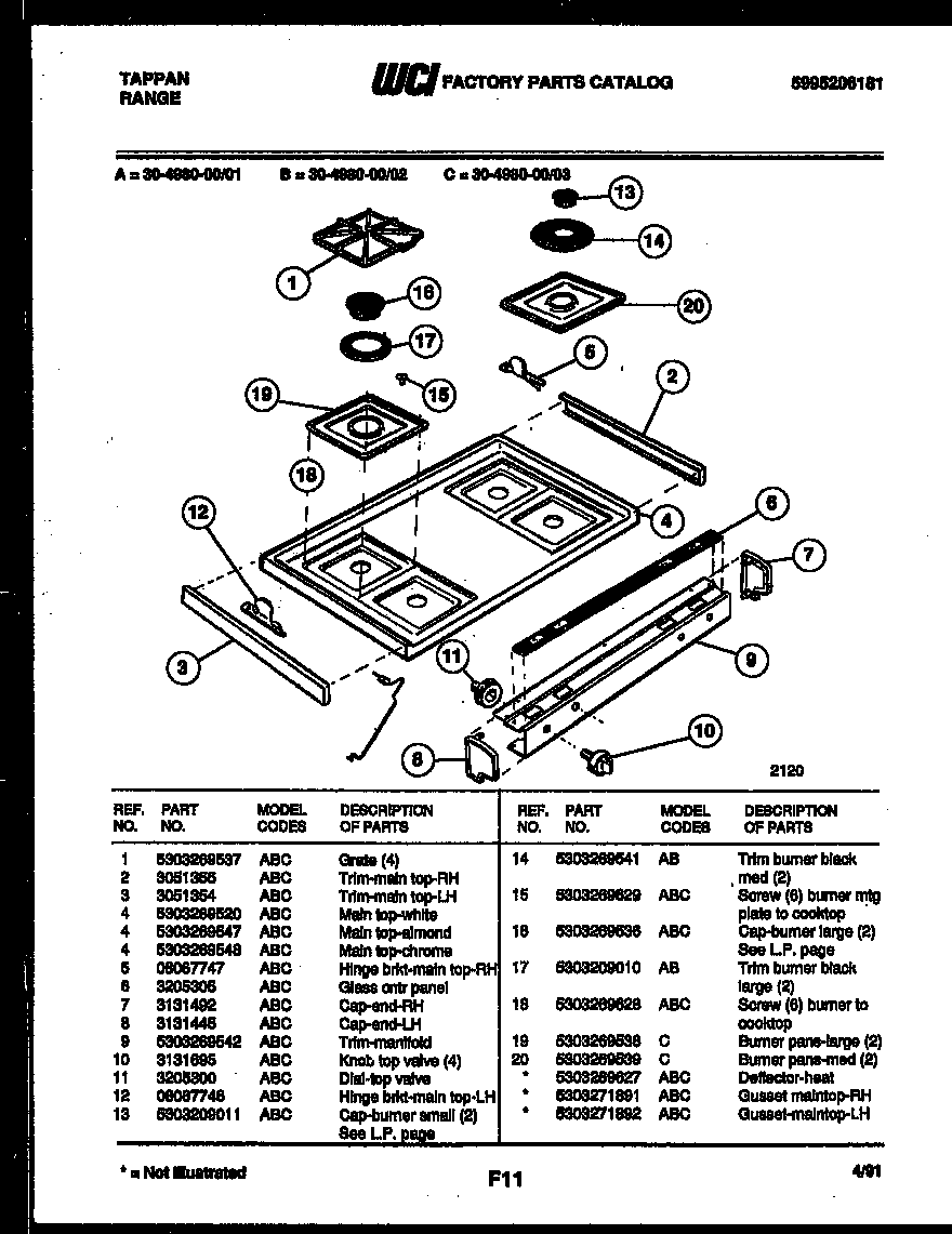 Tappan 30-4980-23-03 cooktop parts diagram