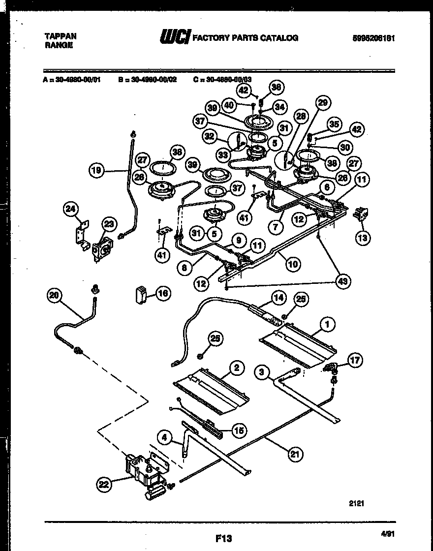 Tappan 30-4980-23-03 burner, manifold and gas control diagram