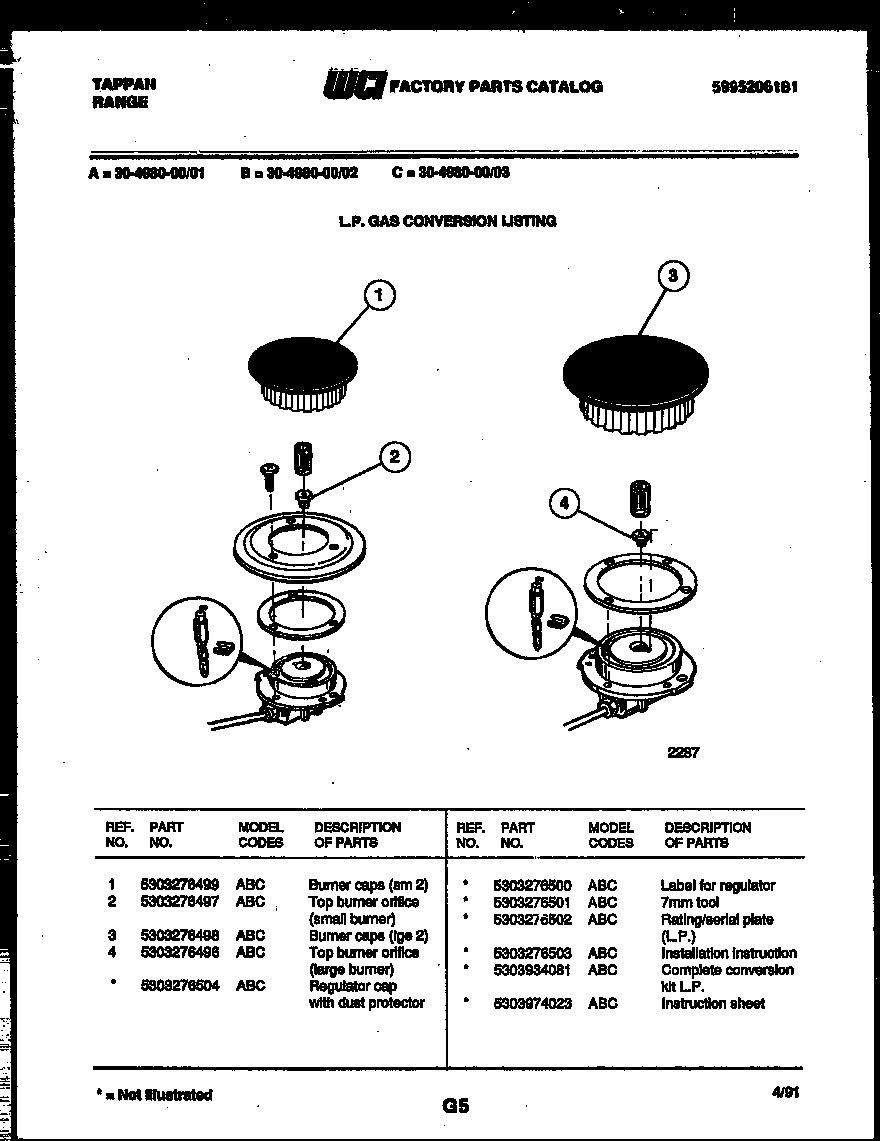 Tappan 30-4980-23-03 burner parts diagram