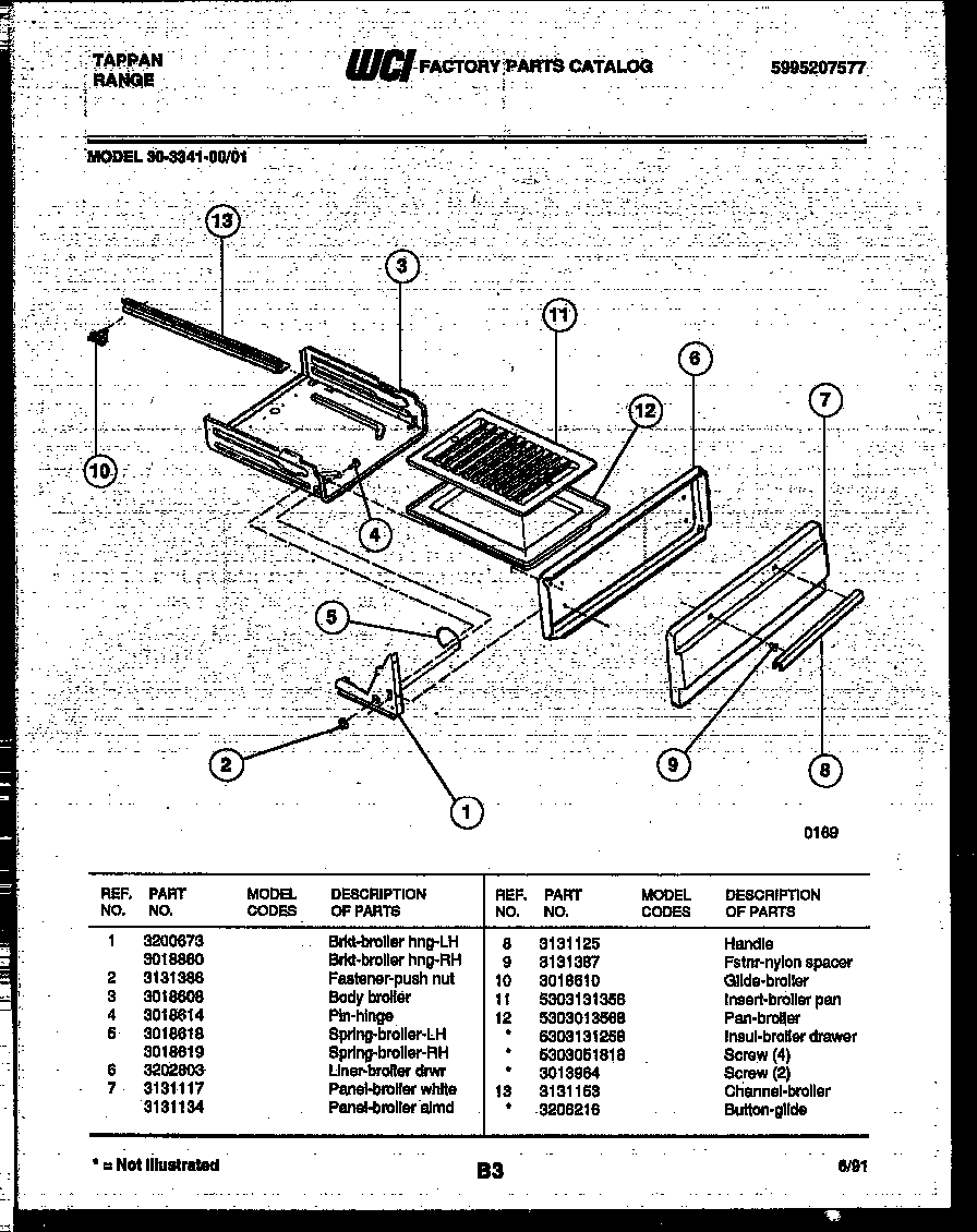 Tappan 30-3341-23-01 broiler drawer parts diagram
