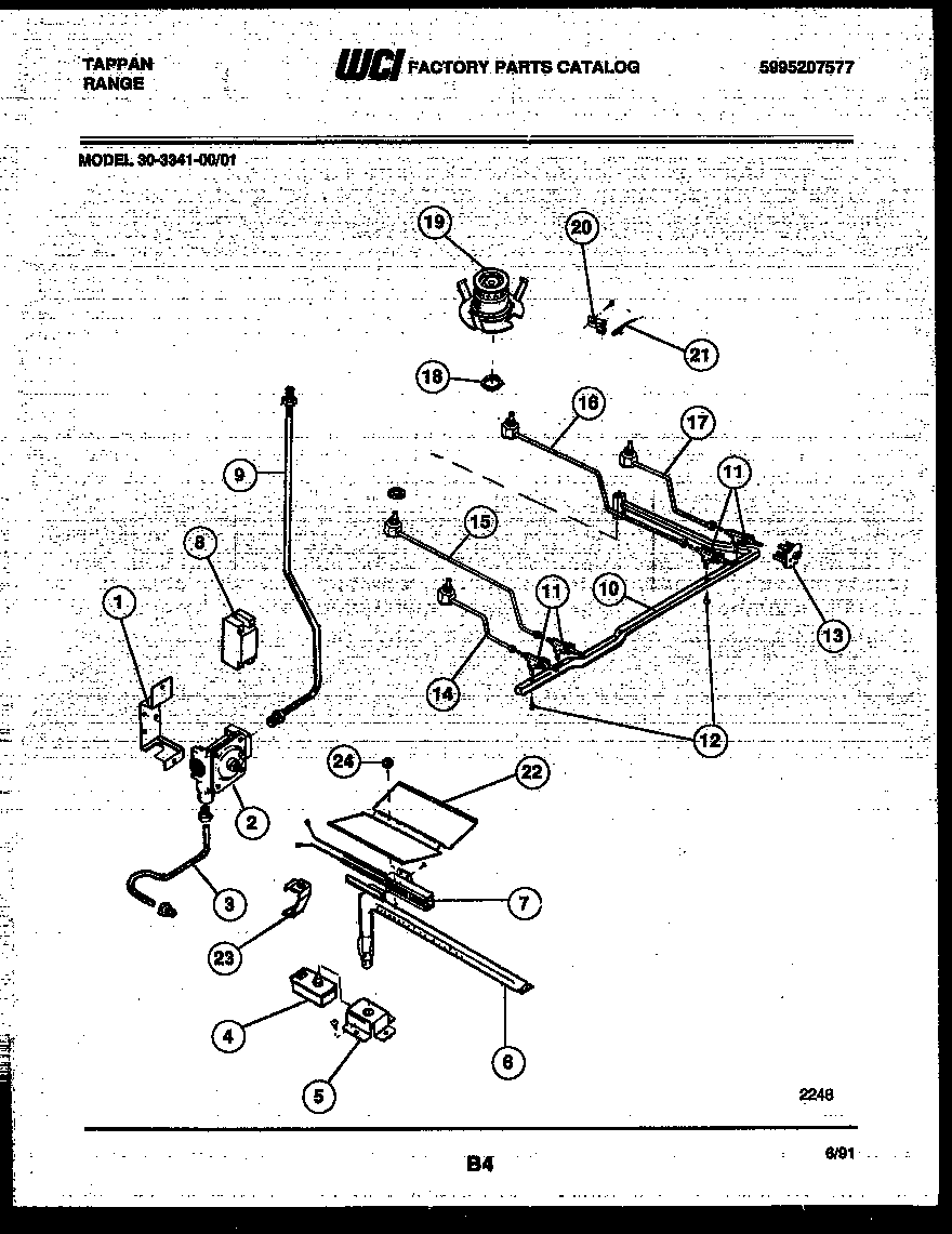 Tappan 30-3341-23-01 burner, manifold and gas control diagram